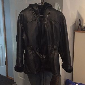 Fur lined leather coat